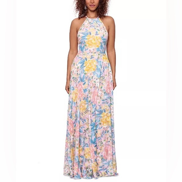 BETSY & ADAM Halter Burnout Print Gown SZ 14 NWT - Picture 3 of 10
